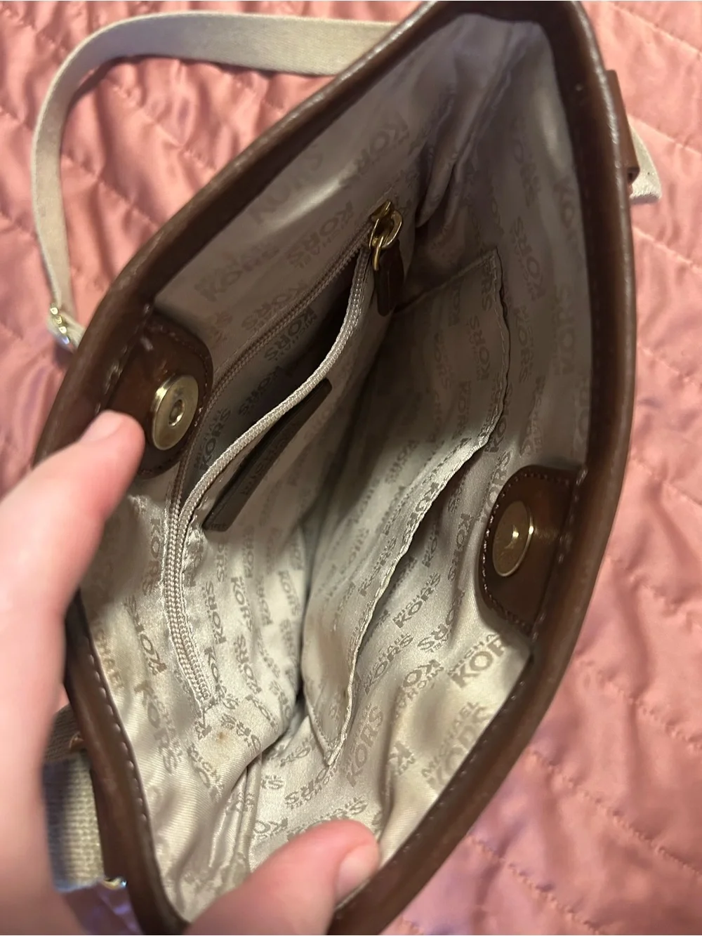 Michael Kors Beige and Brown MK Logo Crossbody Messenger